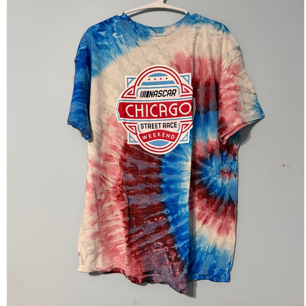 NASCAR Chicago Street Race Weekend Tie Dye T-Shirt Mens XL Red White Blue 0852